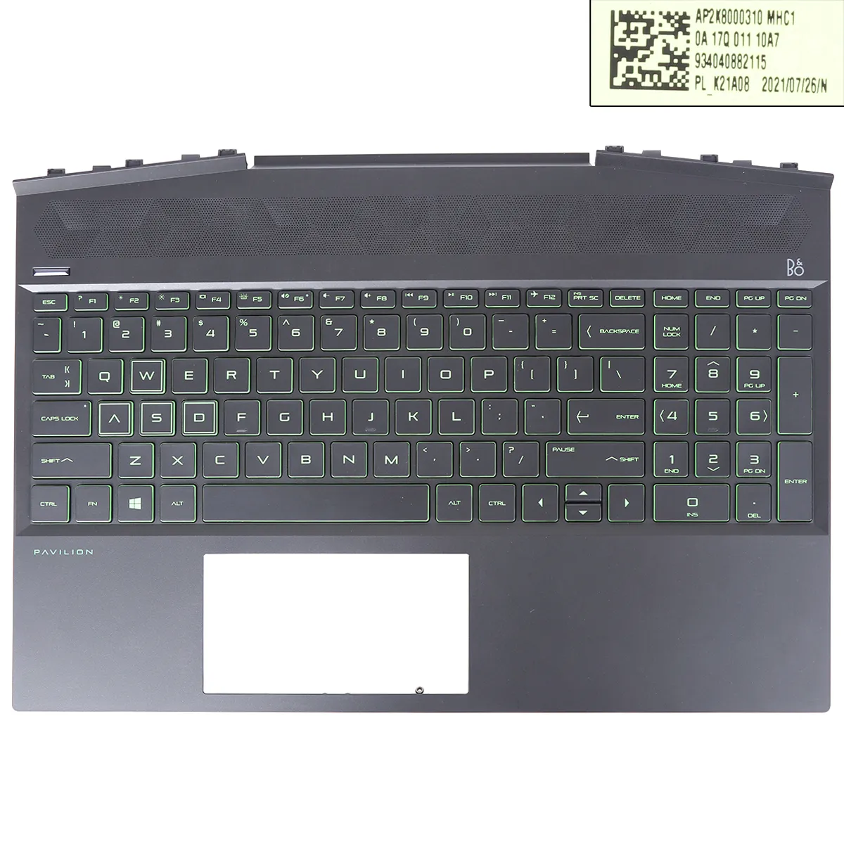 Picture of  HP Pavilion 15-DK 15T-DK TPN-C141 Upper Case Palmrest with us Keyboard（Green logo）